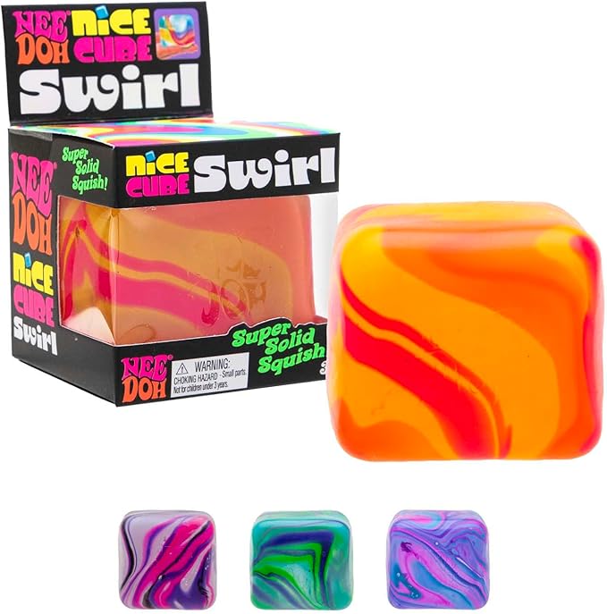 NeeDoh Nice Cube Swirl – Unique Marbled Swirl Squishy Stress & Fidget Cube | One-of-a-Kind Color Blend